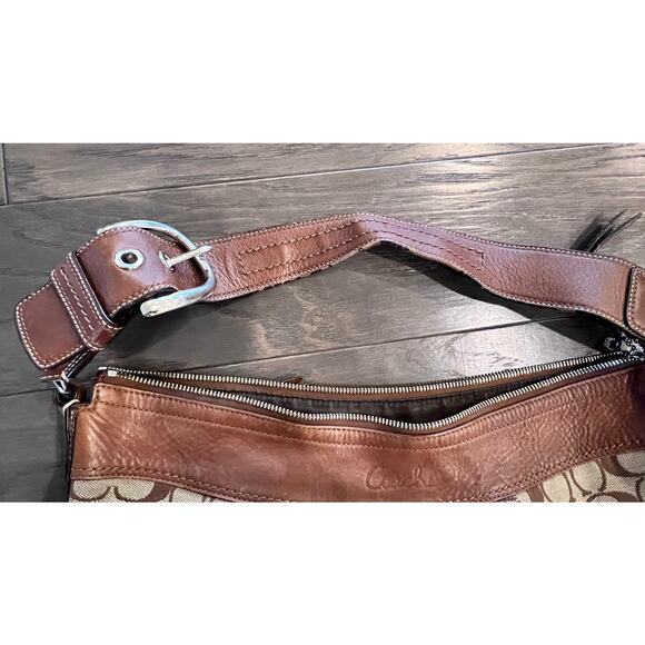 Authentic COACH Signature Canvas Leather Trim Hobo Shoulder Bag - Brown - Picture 6 of 11